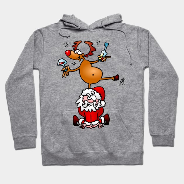 Reindeer is having a drink on Santa Claus Hoodie by Cardvibes